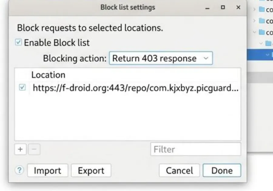 Charles block list settings