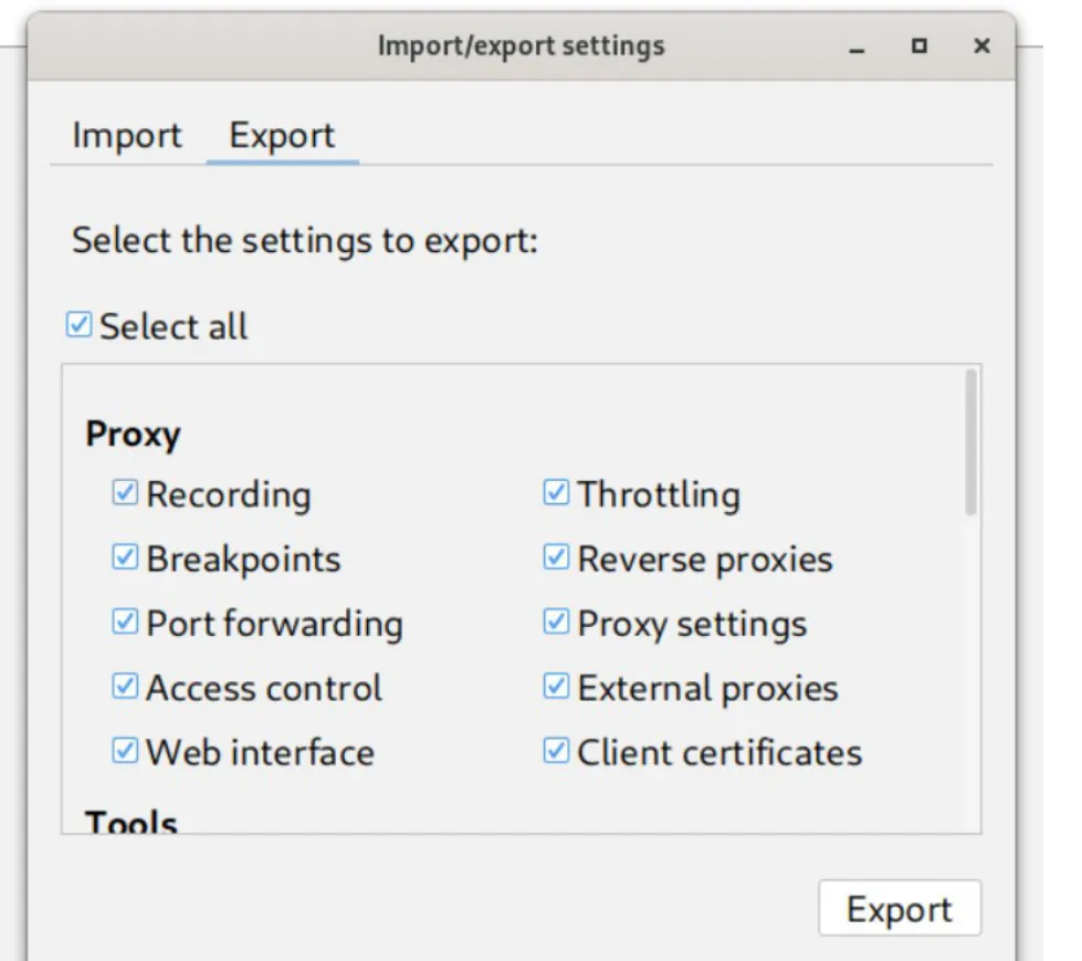 Exporting Charles Settings
