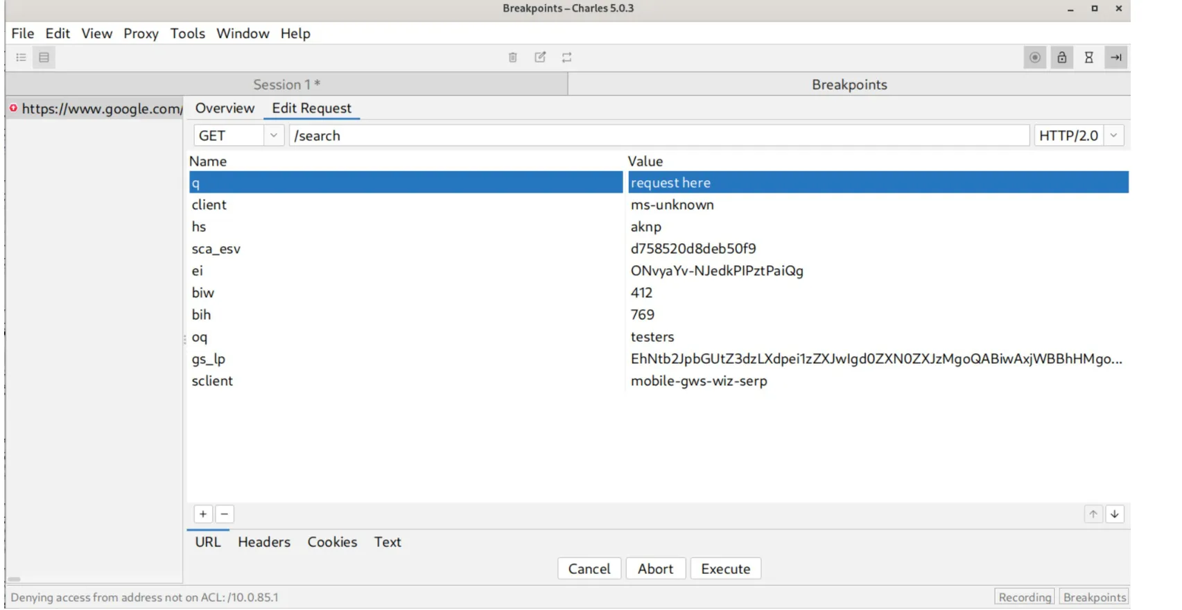 Editing Query Parameter in Charles