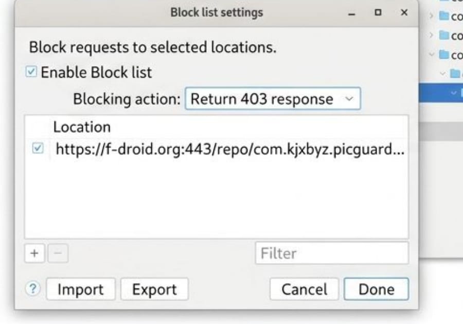 Charles block list settings